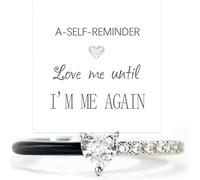 Love Me Until I'M Me Again Black Heart-Cut Half Enamel Ring, Heart Rings Self-Love Ring Gift, Heart Rings Birthday Gifts for Women, Daughter, Wife, Friends, 7 UK, Stainless Steel, No Gemstone