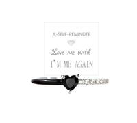 Love Me Until I'M Me Again Black Heart-Cut Half Enamel Ring, Heart Rings Self-Love Ring Gift, Heart Rings Birthday Gifts for Women, Daughter, Wife, Friends, 7 UK, Stainless Steel, No Gemstone