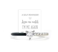 Love Me Until I'M Me Again Black Heart-Cut Half Enamel Ring, S925 Sterling Silver Heart Rings Self-Love Ring Gift, Jewelry Birthday Gifts for Women, Daughter, Wife, Friends (White,8)