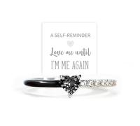 Love Me Until I'M Me Again Black Heart-Cut Half Enamel Ring, S925 Sterling Silver Heart Rings Self-Love Ring Gift, Jewelry Birthday Gifts for Women, Daughter, Wife, Friends (Black,7)
