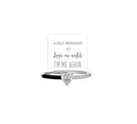 Love Me Until I'm Me Again Ring S925 Sterling Silver Self Loving Rings for Women Love Me Until I'm Me Again Black Heart Cut Half Enamel Ring Birthday Valentine's Day Jewelry, Copper, Zircon