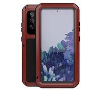 LOVE MEI Compatible for Samsung Galaxy S20 FE 5G Case,Aluminum Metal Gorilla Glass Shockproof Military Heavy Duty Sturdy Protector Cover Hard Case for Galaxy S20 FE 5G (S20 FE 5G, Red)