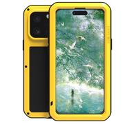 LOVE MEI Compatible with iPhone 16 Pro Max Case, Outdoor Sports Waterproof Military Heavy Duty Shockproof Dust/Dirt Proof Hybrid Aluminum Metal+Silicone+Tempered Glass Metal Cover (Yellow)