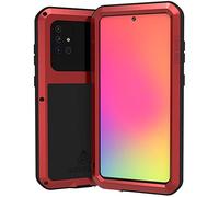 LOVE MEI Compatible With Samsung Galaxy A71 Case, Aluminum Metal Gorilla Glass Waterproof Shockproof Military Heavy Duty Sturdy Protector Cover Hard Case Red