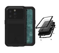 LOVE MEI for iPhone 15 Pro (6.1) Metal Case, Heavy Duty Metal Military Grade Shockproof Dustproof Full Body Case with Built in Tempered Glass Screen Protector for iPhone 15 Pro (Black)