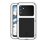 LOVE MEI for Samsung Galaxy A34 Case, Outdoor Heavy Duty Rugged Full Body Protection Case Military Armor Bumper Aluminum Metal Dust/Shockproof Case with Tempered Glass for Samsung Galaxy A34 (White)