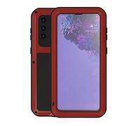 LOVE MEI for Samsung Galaxy S21 Plus Case, Heavy Duty Rugged Full Body Protection Case Military Bumper Aluminum Armor Metal Dustproof Shockproof Cover with Tempered Glass for Galaxy S21 Plus (Red)