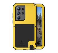 LOVE MEI for Samsung Galaxy S23 Ultra Metal Case, Outdoor Heavy Duty Rugged Aluminum Metal Military Bumper Shockproof Protection Case [Without Tempered Glass] for Samsung Galaxy S23 Ultra 5G (Yellow)