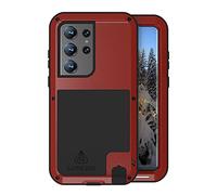 LOVE MEI for Samsung Galaxy S23 Ultra Metal Case, Outdoor Heavy Duty Rugged Aluminum Metal Military Bumper Shockproof Protection Case [Without Tempered Glass] for Samsung Galaxy S23 Ultra 5G (Red)