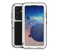 LOVE MEI for Samsung Galaxy S24 Case, Outdoor Heavy Duty Rugged Full Body Protection Case Military Armor Bumper Aluminum Metal Shockproof Case with Tempered Glass for Samsung Galaxy S24 5G (White)