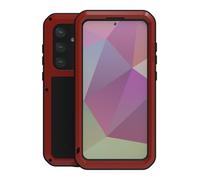LOVE MEI for Samsung Galaxy S24+/S24 Plus Case, Heavy Duty Rugged Hybrid Case with Tempered Glass, Water/Dirt Resistant, Red