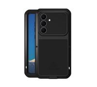 LOVE MEI for Samsung Galaxy S25 FE Metal Case, Heavy Duty Military Grade Rugged Cover Shockproof Dustproof Full Body Case with Built in Tempered Glass Screen Protector (Black, S25 FE)