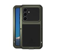 LOVE MEI for Samsung Galaxy S25 FE Metal Case, Heavy Duty Military Grade Rugged Cover Shockproof Dustproof Full Body Case with Built in Tempered Glass Screen Protector (Green, S25 FE)