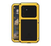 LOVE MEI for Samsung Galaxy S25+/S25 Plus Case,Outdoor Heavy Duty Rugged Full Body Protection Case Military Bumper Aluminum Metal Dust/Shockproof Case with Tempered Glass for Galaxy S25 Plus (Yellow)