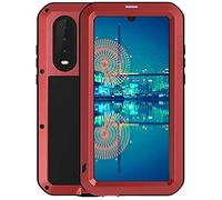 LOVE MEI Huawei P30 Metal Case,Outdoor Armor Tank Waterproof Shockproof Dust/Dirt/Snow Proof Hybrid Heavy Duty Aluminum Metal Case Cover for Huawei P30 with Tempered Glass (Red)