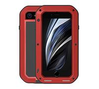 LOVE MEI Metal Case for iPhone SE 2020 / iPhone 7 / iPhone 8, Heavy Duty Military Bumper Robust Dustproof Shockproof Anti-Drop Aluminum Metal Full Body Protection Case with Tempered Glass (Red)