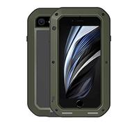 LOVE MEI Metal Case for iPhone SE 2020 / iPhone 7 / iPhone 8, Heavy Duty Military Bumper Robust Dustproof Shockproof Anti-Drop Aluminum Metal Full Body Protection Case with Tempered Glass (Green)