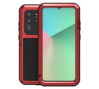 LOVE MEI Metal Case for Samsung Galaxy S20 Ultra,Heavy Duty Military Bumper Robust Dustproof Shockproof Anti-Drop Aluminum Metal Full Body Protection case Cover with Tempered Glass 6.9'' (Red)