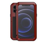 LOVE MEI Phone Case for iPhone 12 Mini, Heavy Duty Outdoor Sports Shockproof Waterproof Dustproof Cover Hybrid Tough Rugged Metal Hard Case with Tempered Glass for iPhone 12 Mini (Red)
