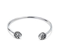 Love Message Filigree Screw Clasp Starter Charm Cuff For European Beads Bangle Bracelet For Women .925 Sterling Silver