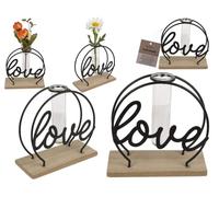 Love Metal Plant Holder on Wooden Top with Test Tube Approx. 13 x 5 x 13.5 cm