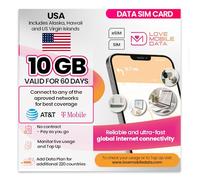 Love Mobile Data Only Sim Card - International Multi-Network 4G/5G Prepaid Pay As You Go Data Sim for Mobile Phones, WiFi Routers, & More, UK & USA (Alaska, Hawaii, US Virgin Islands) - 10GB 60 Days