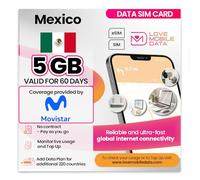 Love Mobile Data Only Sim Card - International Multi-Network 4G/5G Prepaid Pay As You Go Data Sim for Mobile Phones, WiFi Routers, & More, UK and Mexico (movistar) - 5GB for 60 Days