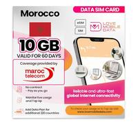 Love Mobile Data Only Sim Card - International Multi-Network 4G/5G Prepaid Pay As You Go Data Sim for Mobile Phones, WiFi Routers & More, UK and Morocco (maroc telecom) - 10GB for 60 Days