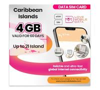Love Mobile Data Only Sim Card - International Multi-Network 4G/5G Prepaid Pay As You Go Data Sim for Mobile Phones, WiFi Routers, Caribbean Islands & UK - 4GB for 60 Days