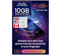 Love Mobile Data Only Sim Card - International Multi-Network 4G/5G Prepaid Pay As You Go Data Sim for Mobile Phones, WiFi Routers, & More, UK, Canada & USA Coverage, 10GB for 60 Days
