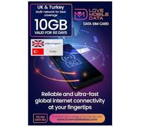 Love Mobile Data Only Sim Card - International Multi-Network 4G/5G Prepaid Pay As You Go Data Sim for Mobile Phones, WiFi Routers, & More, UK & Turkey Coverage, 10GB for 60 Days