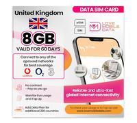 Love Mobile Data Only Sim Card - International Multi-Network 4G/5G Prepaid Pay As You Go Data Sim for Mobile Phones, WiFi Routers, United Kingdom (O2, Three & Vodafone) - 8GB for 60 Days