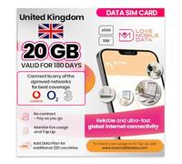 Love Mobile Data Only Sim Card - International Multi-Network 4G/5G Prepaid Pay As You Go Data Sim for Mobile Phones, WiFi Routers, United Kingdom (O2, Three & Vodafone) - 20GB for 180 Days