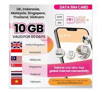 Love Mobile Data Only Sim Card - International Multi-Network 4G/5G Prepaid Pay As You Go Data Sim for Mobile, Routers etc, UK, Indonesia, Malaysia, Singapore, Thailand, Vietnam - 10GB - 60 Days