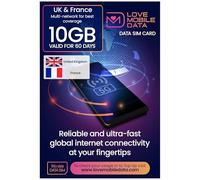 Love Mobile Data Only Sim Card - International Multi-Network 4G/5G Prepaid Pay As You Go Data Sim for Mobile Phones, WiFi Routers, & More, UK & France Coverage, 10GB for 60 Days
