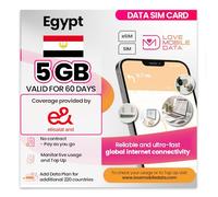 Love Mobile Data Only Sim Card - International Multi-Network 4G/5G Prepaid Pay As You Go Data Sim for Mobile Phones, WiFi Routers & More, UK, Egypt (etisalat &) - 5GB for 60 Days