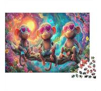 Love Monkeys 1000 Pieces Premium Cardboard Jigsaw Puzzles Teen Jigsaw 12-18 Fans After-school Monkey with Sunglasses Puzzle Activity Indoor Leisure Home Fun 70x50cm/1000pcs