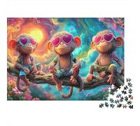 Love Monkeys Sturdy Cardboard Jigsaw Heart Monkey 1000 Pieces Classic Adult Impossible Hard Difficult Challenging Relaxation Creativity Gift Giving Family 52x38cm/1000pcs