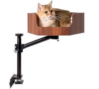Love Moon Treasure Adjustable Cat Desk Bed with Dual-Protection Locking & 360° Rotation - Super Sturd Space-Saving Perch, Easy Install Modern Design - Supports 28lbs (Walnut/Aluminum Surface)
