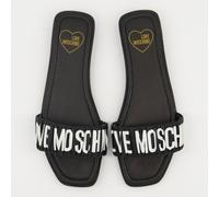 Love Moschino Black Leather Flat Sandals UK5-7 | Designer Logo