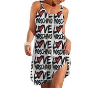(LOVE MOSCHINO LOGO_4928) Women's Summer Dresses Casual Sleeveless Elastic Skirt with Straps Sundresses Vacation Beach Cover Up Dress Tshirt- Stylish & Comfortable