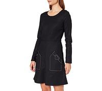 Love Moschino Women's Flared Long Sleeved Dress with Stitched Seams,Patch Pockets with Customized Heart Casual, Black, 6