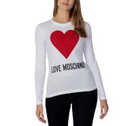 Love Moschino Womens Long Sleeve Embellished Heart Tshirt - White Cotton - Size EU 42 (Womens)