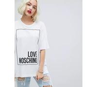 Love Moschino Women's Oversize T-Shirt 6 8 S Square Box Glitter Logo White Black