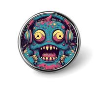 Love Music Monster Brooch with Button Design, Funny Backpack Pins for Women, Personalized Brooch Pins for Men, Round Badge for Hat, Cute Badge Holders for Activity