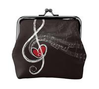 Love Music Notes, PU Leather Coin Purse, Small Wallets, Change Pouch with Kiss Lock Clasp Buckle, Change Purse