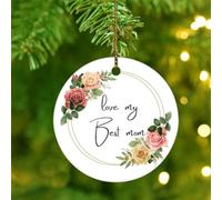 Love My Best Mom Christmas Ornaments Best Mom Mommy Christmas Tree Ornament Festive Holidays Home Decor Unique Ceramic Circle Ornament Pendant for Friends Coworkers Employees Family