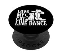 Love My Cat & Line Dance - Cute Country Western Catlover PopSockets Adhesive PopGrip