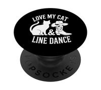 Love My Cat & Line Dance - Cute Country Western Catlover PopSockets Adhesive PopGrip
