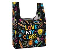 Love My Class Funny Reusable Grocery Bag Printed Fold-able Shopping Bags Washable Tote Lightweight Storage Pouch with Handle